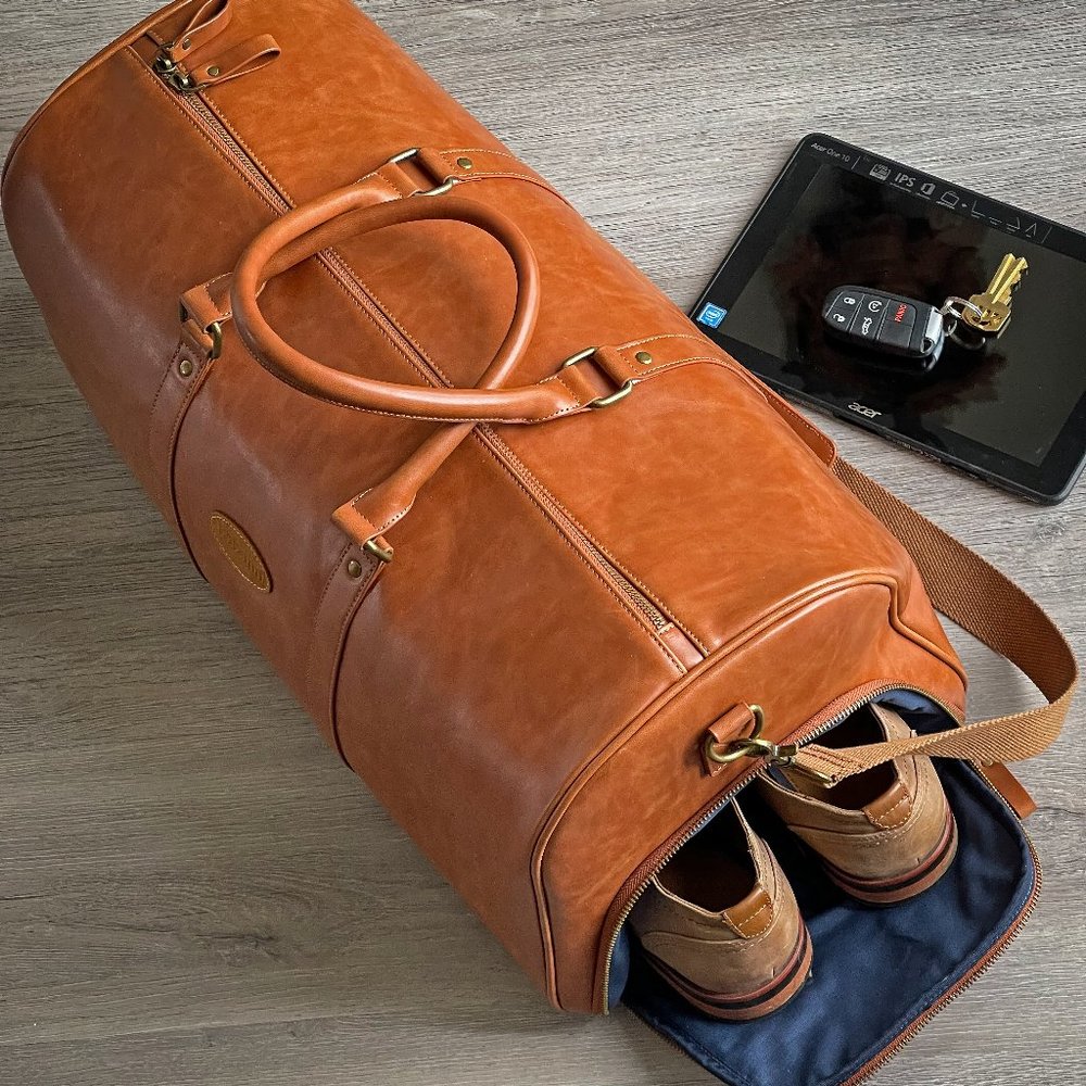 Artizanni Genuine Leather Duffle Bag, Overnight, Travel Bag with Shoes Compartme